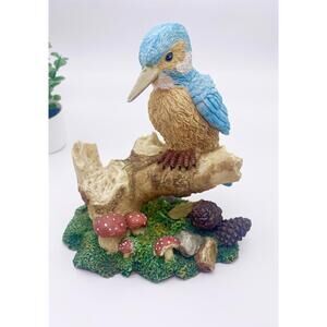 Kingfisher Blue Bird And Mushrooms Figurine TST 1997 Home Decor